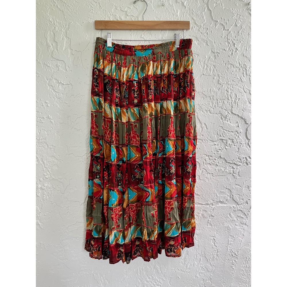 Spell Bauna Petite Womens Red Tribal Print Cotton Maxi Broomstick Skirt PL